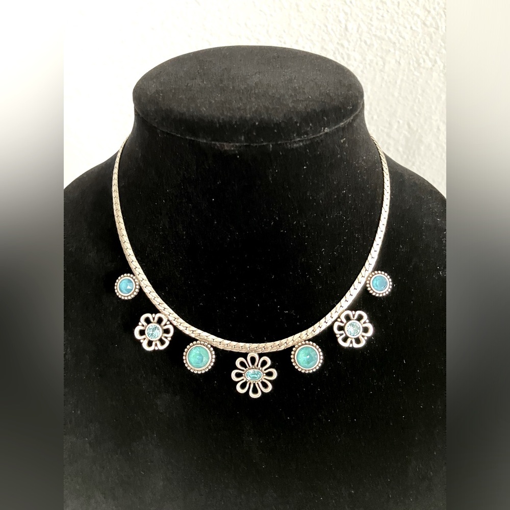 Swarovski Petal Touchstone Crystal Necklace signed TCS, silver-tone